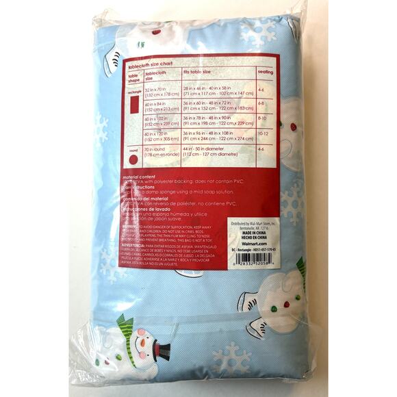 Brand New Holiday Time Snowman Vinyl Tablecloth (100% PEVA) - 60" x 120 vn - Picture 2 of 3